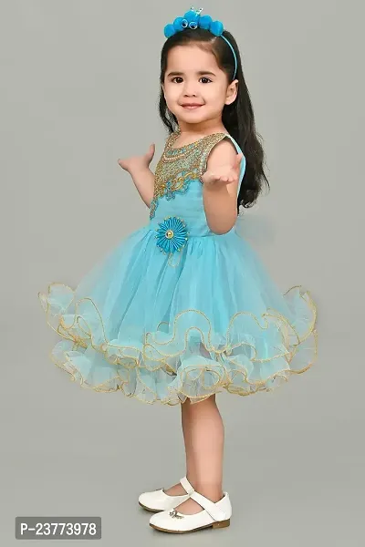 SR Fashion Casual Machine Embroidered Round Neck Knee Length Net Frock Dress for Kids Girls for Wedding, Birthday Party and Various Occasions-thumb4