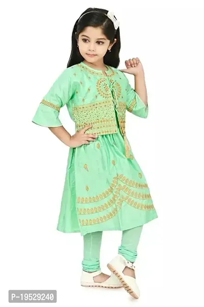 Stylish Rayon Green Stitched Salwar Suit Sets For Girl