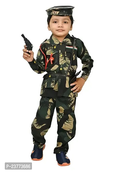 SR FASHION Casual Cotton Blend Solid Collar Neck Army Costume Dress For Kids Boys Professional Fancy Dress Costume-thumb0