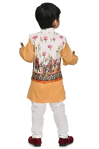 SR FASHION Casual Cotton Blend Digital Print Collar Neck Kurta Pyjama With Printed Jacket Set For Kids Boys-thumb1