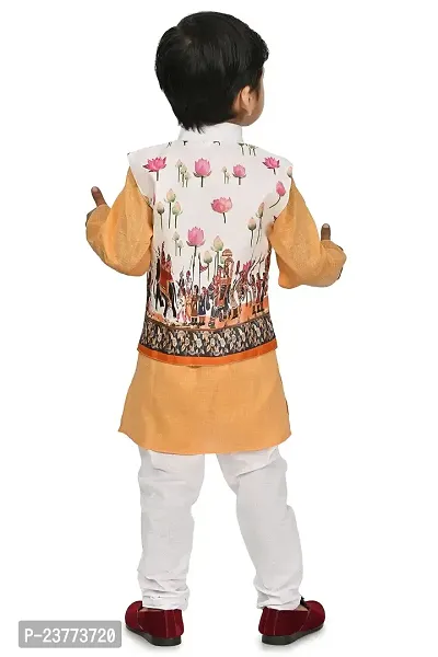 SR FASHION Casual Cotton Blend Digital Print Collar Neck Kurta Pyjama With Printed Jacket Set For Kids Boys-thumb2