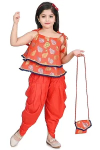 SR FASHION Casual Rayon Printed Round Neck Top Banarasi Bottam Rayon Kids Girls Top and Patiala Set-thumb3