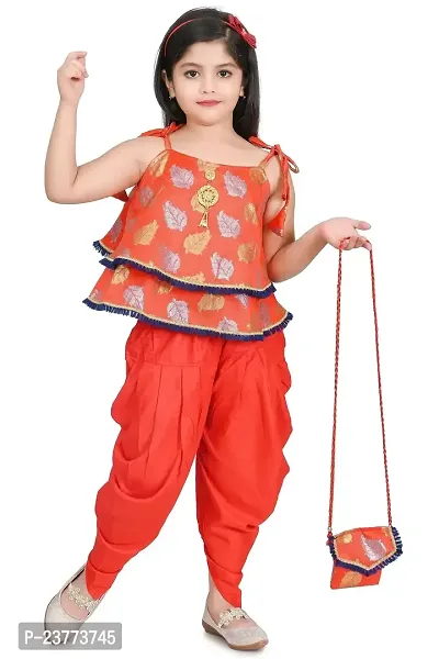 SR FASHION Casual Rayon Printed Round Neck Top Banarasi Bottam Rayon Kids Girls Top and Patiala Set-thumb4