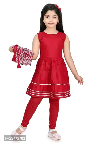 SR FASHION Casual Rayon Embroidery Round Neck Anarkali Kurta Set With Jacket and Leggings For Kids Girls-thumb0