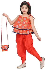 SR FASHION Casual Rayon Printed Round Neck Top Banarasi Bottam Rayon Kids Girls Top and Patiala Set-thumb1