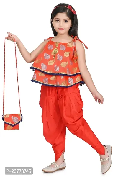 SR FASHION Casual Rayon Printed Round Neck Top Banarasi Bottam Rayon Kids Girls Top and Patiala Set-thumb2