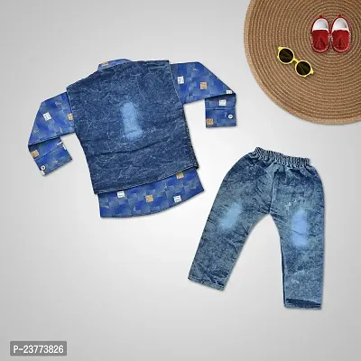 SR FASHION Casual Cotton Blend Solid Collar Neck Shirt With Denim Jacket And Pant Set For Kids Boys-thumb4