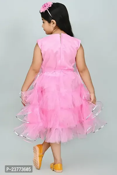 SR Fashion Casual Solid Round Neck Knee Length Net Frock Dress for Kids Girls for Wedding, Birthday Party and Various Occasions-thumb2