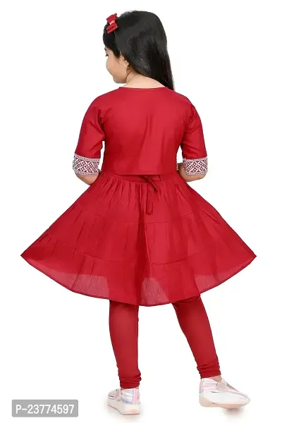 SR FASHION Casual Rayon Embroidery Round Neck Anarkali Kurta Set With Jacket and Leggings For Kids Girls-thumb3