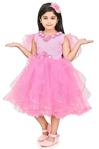 SR Fashion Casual Hand Work Round Neck Knee Length Net Frock Dress for Kids Girls for Wedding, Birthday Party and Various Occasions-thumb3