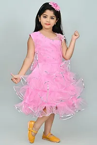 SR Fashion Casual Solid Round Neck Knee Length Net Frock Dress for Kids Girls for Wedding, Birthday Party and Various Occasions-thumb3