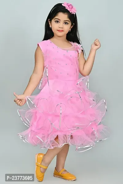 SR Fashion Casual Solid Round Neck Knee Length Net Frock Dress for Kids Girls for Wedding, Birthday Party and Various Occasions-thumb4