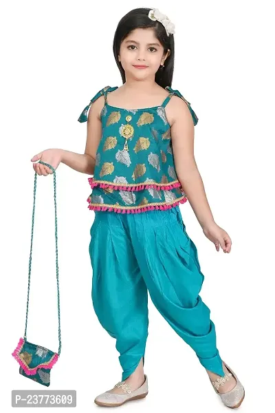 SR FASHION Casual Rayon Printed Round Neck Top Banarasi Bottam Rayon Kids Girls Top and Patiala Set-thumb4