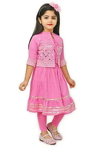 SR FASHION Casual Rayon Embroidery Round Neck Long Anarkali Kurta Set With Embroidery Jacket and Leggings For Kids Girls-thumb2