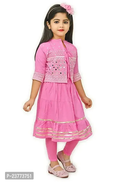 SR FASHION Casual Rayon Embroidery Round Neck Long Anarkali Kurta Set With Embroidery Jacket and Leggings For Kids Girls-thumb3