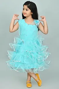 SR Fashion Casual Solid Round Neck Knee Length Net Frock Dress for Kids Girls for Wedding, Birthday Party and Various Occasions-thumb1