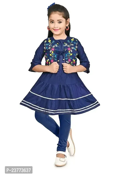 SR FASHION Casual Rayon Embroidery Round Neck Anarkali Kurta Set With Chicken Curry Embroidery Jacket and Leggings For Kids Girls