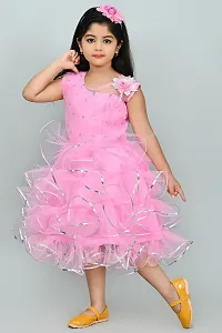 SR Fashion Casual Solid Round Neck Knee Length Net Frock Dress for Kids Girls for Wedding, Birthday Party and Various Occasions-thumb2