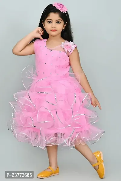 SR Fashion Casual Solid Round Neck Knee Length Net Frock Dress for Kids Girls for Wedding, Birthday Party and Various Occasions-thumb3