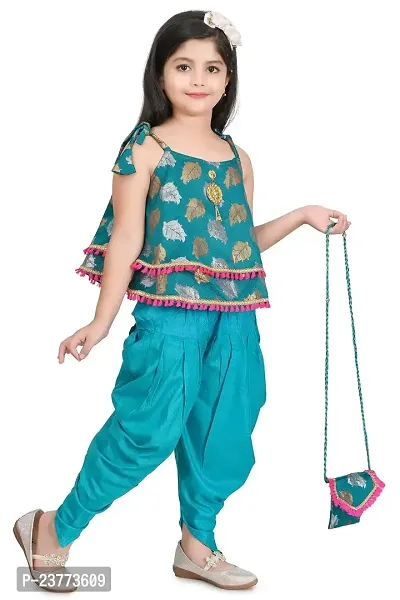 SR FASHION Casual Rayon Printed Round Neck Top Banarasi Bottam Rayon Kids Girls Top and Patiala Set-thumb3