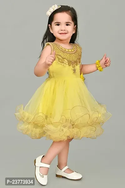 SR Fashion Casual Machine Embroidered Round Neck Knee Length Net Frock Dress for Kids Girls for Wedding, Birthday Party and Various Occasions-thumb3