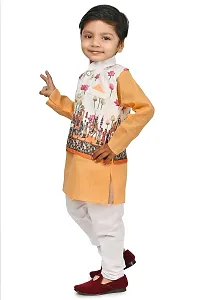 SR FASHION Casual Cotton Blend Digital Print Collar Neck Kurta Pyjama With Printed Jacket Set For Kids Boys-thumb3