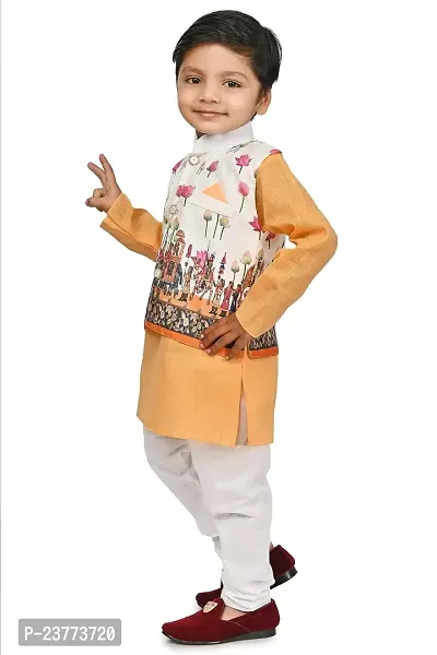 SR FASHION Casual Cotton Blend Digital Print Collar Neck Kurta Pyjama With Printed Jacket Set For Kids Boys-thumb4