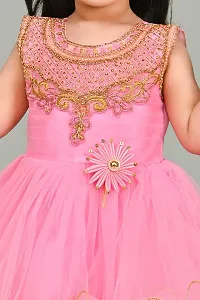 SR Fashion Casual Machine Embroidered Round Neck Knee Length Net Frock Dress for Kids Girls for Wedding, Birthday Party and Various Occasions-thumb1