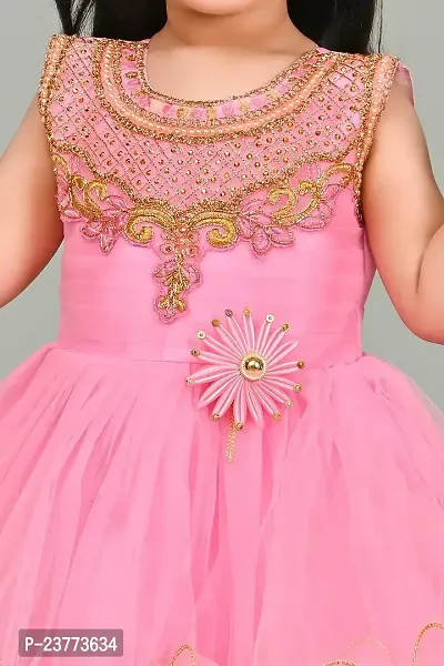 SR Fashion Casual Machine Embroidered Round Neck Knee Length Net Frock Dress for Kids Girls for Wedding, Birthday Party and Various Occasions-thumb2