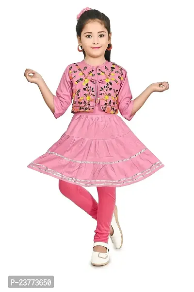 SR FASHION Casual Rayon Embroidery Round Neck Anarkali Kurta Set With Chicken Curry Embroidery Jacket and Leggings For Kids Girls-thumb0