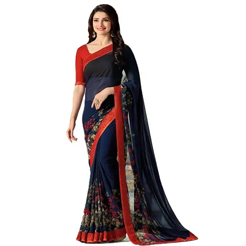 ROOP SUNDARI SAREES Women's Georgette Bandhni Printed Saree With Jacquard Lace Border With Blouse(A15 vairetion 5_Multicolored)