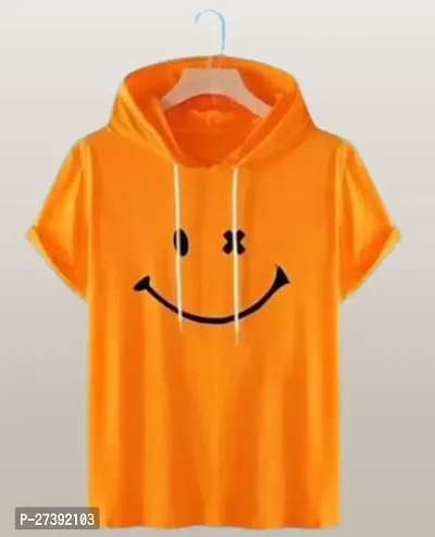 Stylish Orange Cotton Printed Hooded Tees For Men-thumb0