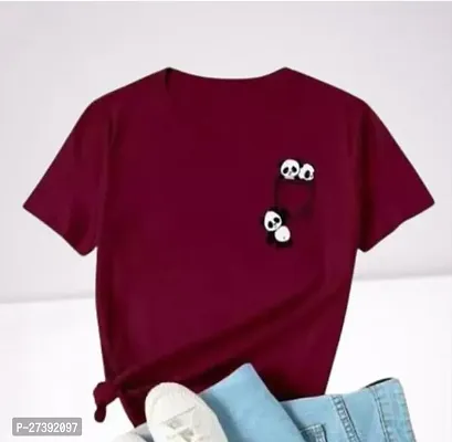 Stylish Maroon Cotton Printed Round Neck Tees For Men