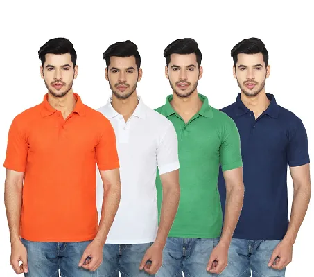 Men Multicoloured Cotton Blend Half Sleeves Polos T-Shirt (Pack of 4)