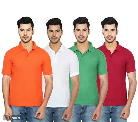 Men Multicoloured Cotton Blend Half Sleeves Polos T-Shirt (Pack of 4)-thumb0
