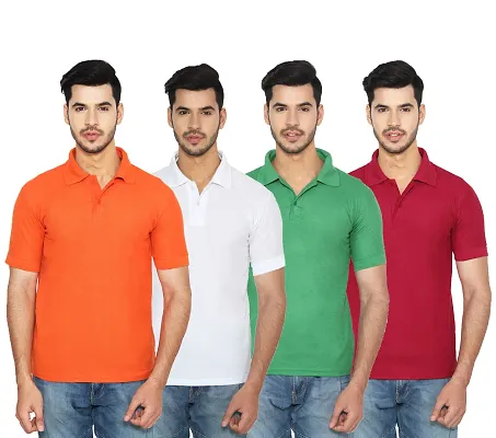 Men Multicoloured Cotton Blend Half Sleeves Polos T-Shirt (Pack of 4)