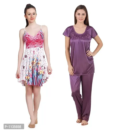 Buy Women's Satin Night Wear Suit Set Baby Doll Pack Of 2 Online In India  At Discounted Prices