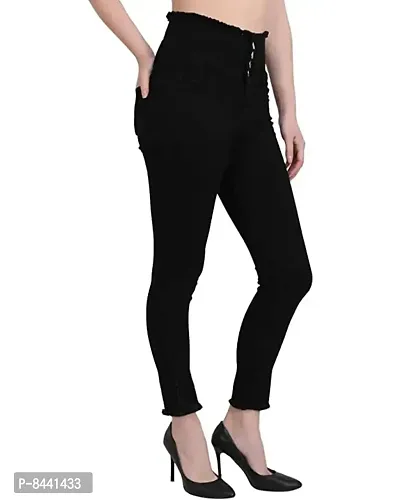Women Wear Denim Jeans   Black   Raw Edges/Fringed Hem   Clean Look-thumb4
