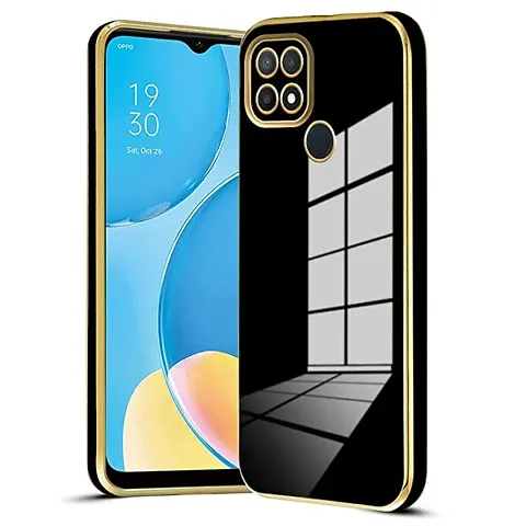 Oppo A15 Back Cover | Gold Electroplating Chrome | Raised Edges | Super Soft-Touch | Glossy Case for Oppo A15 black