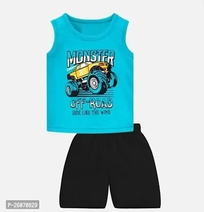 Fabulous Blue Cotton Printed T-Shirt with Shorts For Boys-thumb0