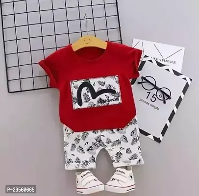 Fabulous Red Cotton Printed T-Shirts with Shorts For Boys-thumb0