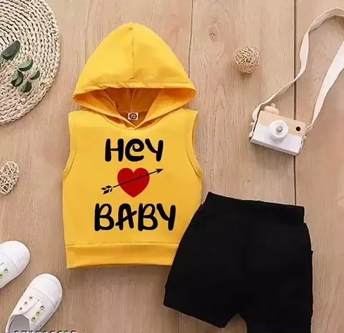 Kids Cotton Printed Hoodie Top and Shorts Set