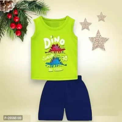 Fabulous Green Cotton Printed T-Shirts with Shorts For Boys