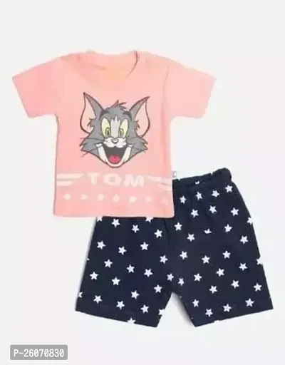 Fabulous Peach Cotton Printed T-Shirt with Shorts For Boys-thumb0