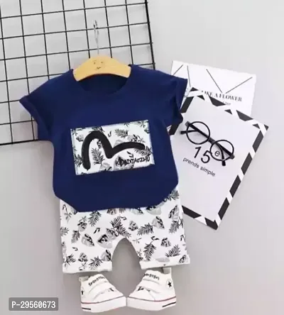 Fabulous Navy Blue Cotton Printed T-Shirts with Shorts For Boys-thumb0