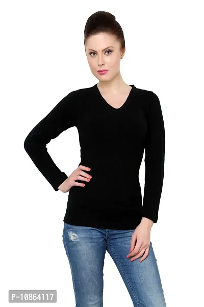 Stylish Black Acrylic Solid Sweatshirt For Women-thumb0