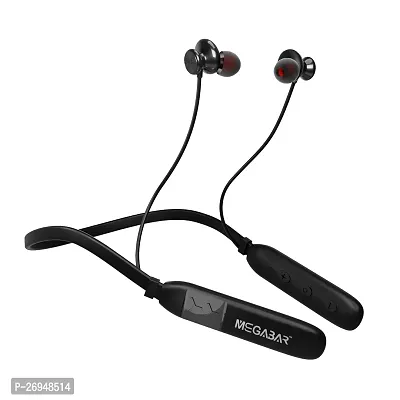 MEGABAR 30 Hrs Play Time Fast Charging Saint 555 IPX4 Water Resistant Neckband Earphone Bluetooth Headset  (Balck, In the Ear)