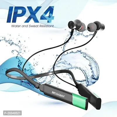 MEGABAR 25 Hrs Play Time Fast Charging Saint 111 IPX4 Water Resistant Neckband Earphone Bluetooth Headset  (Teal Green, In the Ear)