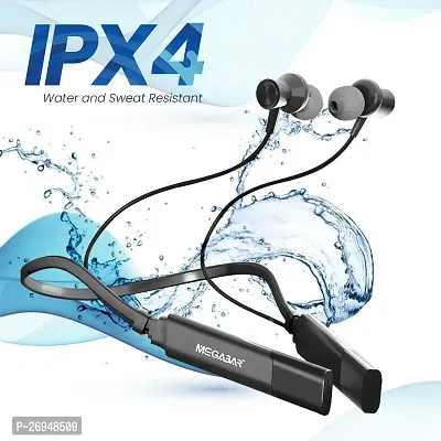 MEGABAR 25 Hrs Play Time Fast Charging Saint 111 IPX4 Water Resistant Neckband Earphone Bluetooth Headset  (Black, In the Ear)