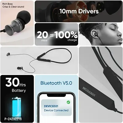 MEGABAR BLUETOOTH NECKBAND BLINQUE PRO , IN EAR , WIRELESS , 10MM-thumb3